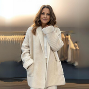 Women's Longline Chunky Knit Cardigan, Shawl Collar Open Front Winter Sweater