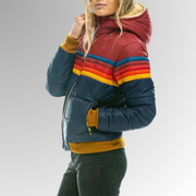 Women's Striped Puffer Jacket, Hooded Quilted Zip Up Winter Jacket