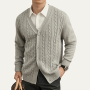 Men's Cable Knit Cardigan, V-Neck Button Front Winter Sweater
