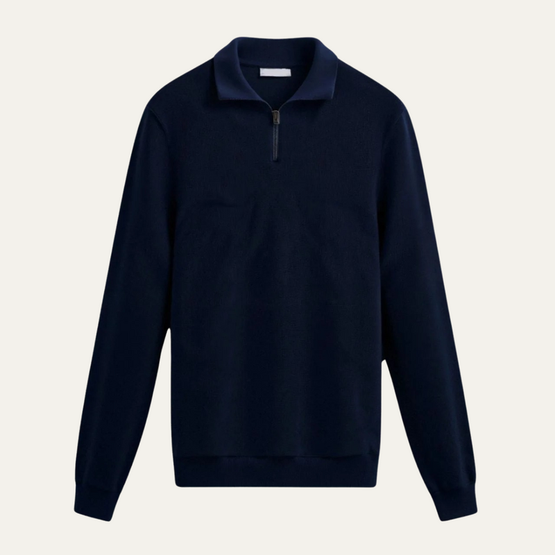 Men's Cotton Blend Ribbed Quarter Zip Sweater with Foldover Collar