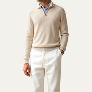 Men's Ribbed Knit Quarter Zip Sweater, Cotton Blend Collared Pullover