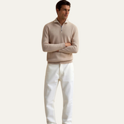 Men's Ribbed Knit Quarter Zip Sweater, Cotton Blend Collared Pullover
