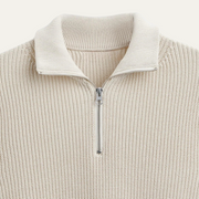 Men's Ribbed Knit Quarter Zip Sweater, Cotton Blend Collared Pullover