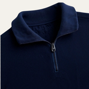 Men's Ribbed Knit Quarter Zip Sweater, Cotton Blend Collared Pullover