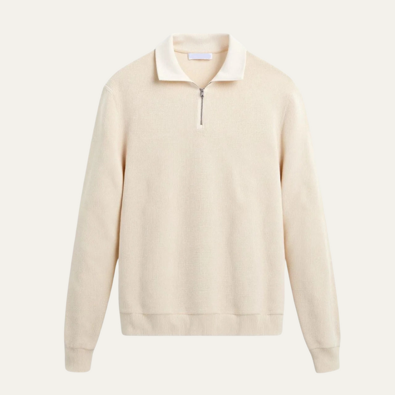 Men's Cotton Blend Ribbed Quarter Zip Sweater with Foldover Collar