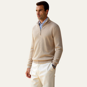 Men's Ribbed Knit Quarter Zip Sweater, Cotton Blend Collared Pullover