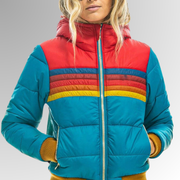 Women's Striped Puffer Jacket, Hooded Quilted Zip Up Winter Jacket