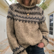 Women's Chunky Fair Isle Knit Sweater, Mock Neck Oversized Winter Pullover