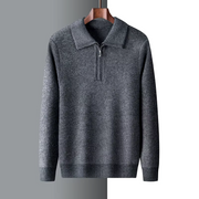Men's Fine Knit Quarter Zip Sweater, Collared Winter Pullover