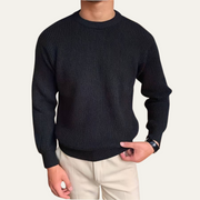 Men's Ribbed Knit Sweater, Cotton Blend Drop Shoulder Crewneck Pullover