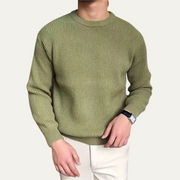 Men's Ribbed Knit Sweater, Cotton Blend Drop Shoulder Crewneck Pullover
