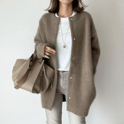 Women's Longline Brushed Knit Cardigan, Button Front Oversized Winter Sweater