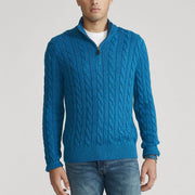 Men's Cotton Cable Knit Quarter Zip Sweater, Ribbed Winter Pullover