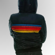 Women's Striped Puffer Jacket, Hooded Quilted Zip Up Winter Jacket
