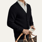 Men's Cable Knit Cardigan, V-Neck Button Front Winter Sweater