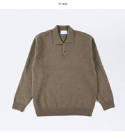 Men's Knit Polo Sweater, Button Collar Winter Pullover