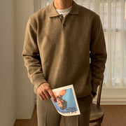 Men's Knit Polo Sweater, Button Collar Winter Pullover