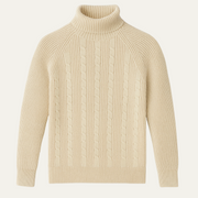 Men's Cable Knit Mock Neck Sweater, Fine Winter Pullover – Beige