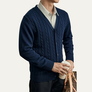 Men's Cable Knit Cardigan, V-Neck Button Front Winter Sweater