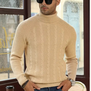 Men's Cable Knit Mock Neck Sweater, Fine Winter Pullover – Beige