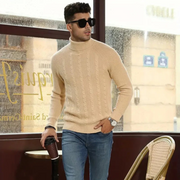 Men's Cable Knit Mock Neck Sweater, Fine Winter Pullover – Beige