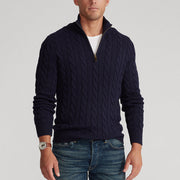 Men's Cotton Cable Knit Quarter Zip Sweater, Ribbed Winter Pullover