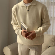 Men's Knit Polo Sweater, Button Collar Winter Pullover
