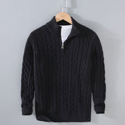 Men's Cotton Cable Knit Quarter Zip Sweater, Ribbed Winter Pullover