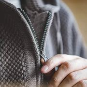 Men's Textured Knit Quarter Zip Hoodie, Oversized Relaxed Sweater