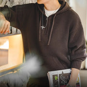 Men's Textured Knit Quarter Zip Hoodie, Oversized Relaxed Sweater