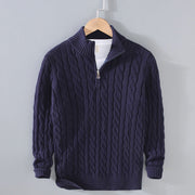 Men's Cotton Cable Knit Quarter Zip Sweater, Ribbed Winter Pullover