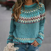 Women's Fair Isle Knit Sweater, Crewneck Winter Pullover