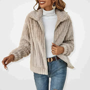 Women's Plush Faux Fur Jacket, Cropped Lapel Collar Winter Coat