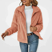 Women's Plush Faux Fur Jacket, Cropped Lapel Collar Winter Coat