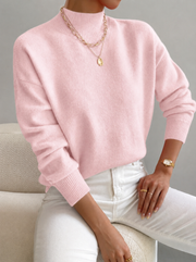 Women's Soft Brushed Knit Sweater, Mock Neck Relaxed Winter Pullover