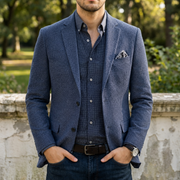 Men's Slim Fit Wool Blend Blazer with Notch Lapels and Single Breasted Front