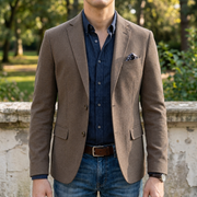 Men's Slim Fit Wool Blend Blazer with Notch Lapels and Single Breasted Front