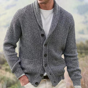 Men's Heavy Ribbed Knit Cardigan, Shawl Collar Winter Sweater