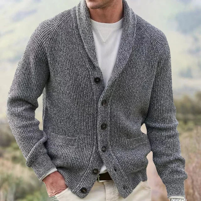 Men's Heavy Ribbed Knit Cardigan, Shawl Collar Winter Sweater