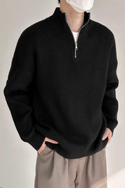 Men's Chunky Ribbed Knit Quarter Zip Sweater, Oversized Winter Pullover