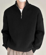 Men's Chunky Ribbed Knit Quarter Zip Sweater, Oversized Winter Pullover