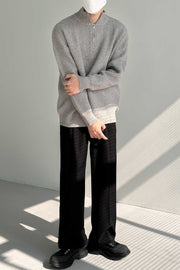 Men's Chunky Ribbed Knit Quarter Zip Sweater, Oversized Winter Pullover