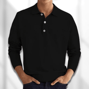 Men's Fine Knit Polo Shirt, Long Sleeve Button Casual Top