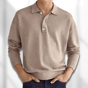 Men's Fine Knit Polo Shirt, Long Sleeve Button Casual Top