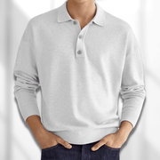 Men's Fine Knit Polo Shirt, Long Sleeve Button Casual Top