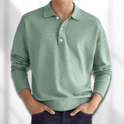 Men's Fine Knit Polo Shirt, Long Sleeve Button Casual Top