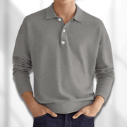 Men's Fine Knit Polo Shirt, Long Sleeve Button Casual Top