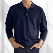 Men's Fine Knit Polo Shirt, Long Sleeve Button Casual Top