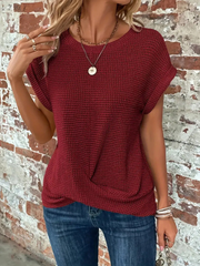 Women's Waffle Knit Short Sleeve Top, Twist Front Casual Tee