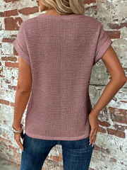 Women's Waffle Knit Short Sleeve Top, Twist Front Casual Tee